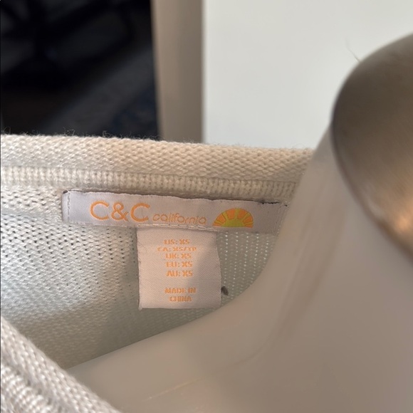 C&C California XS Navy Anchor Nautical White Sweater - Picture 3 of 9